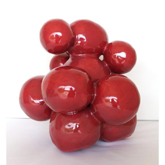 Modern Ceramic Sculpture Handmade Red Grapefruit Organic Shape Decorative Piece - Picture 12 of 13